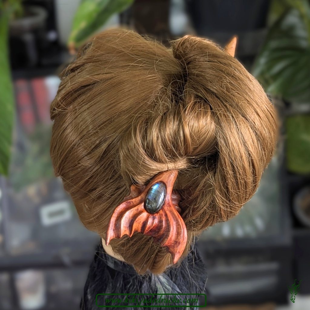 Bruyere Holz und Labradorit Haarstab Nixe, dicke haare halten mit haarstab