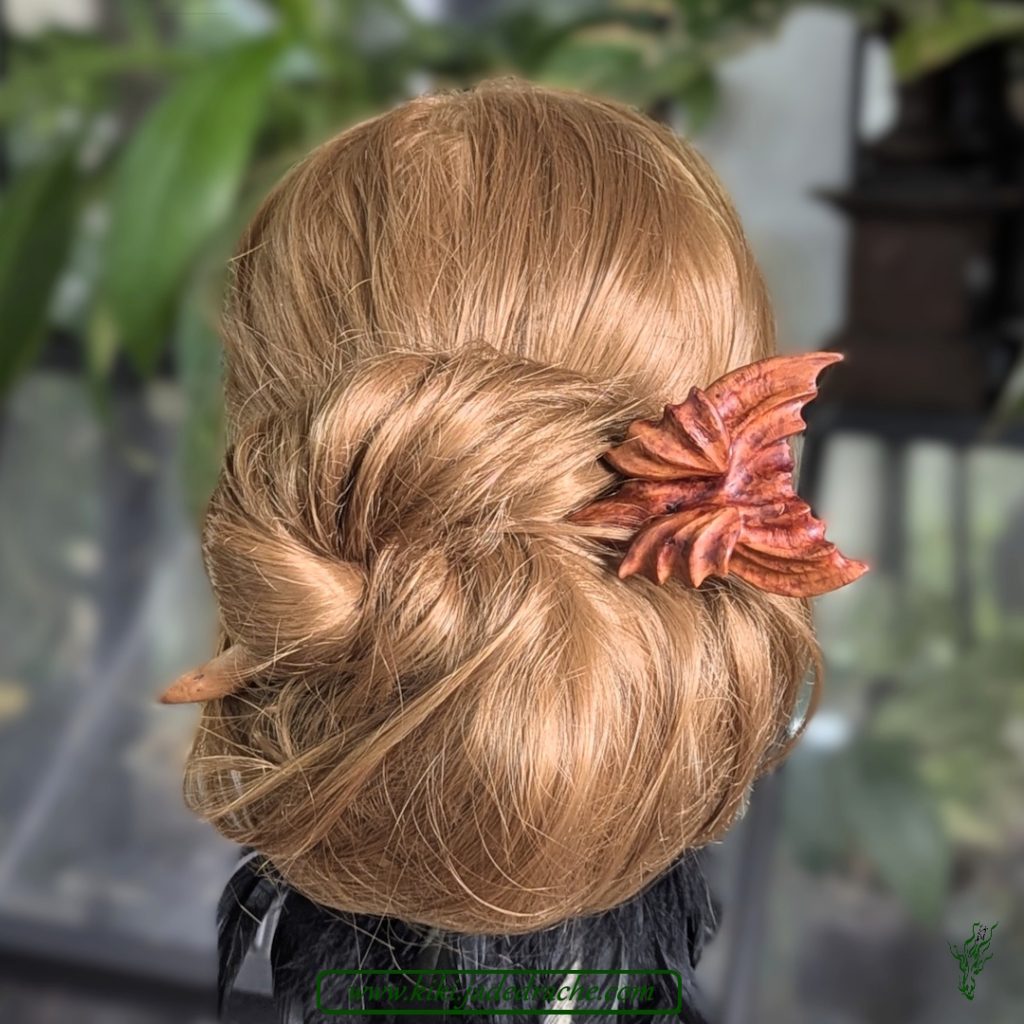 niedriger eleganter dutt für dicke haare, Bruyere Holz und Labradorit Haarstab Nixe