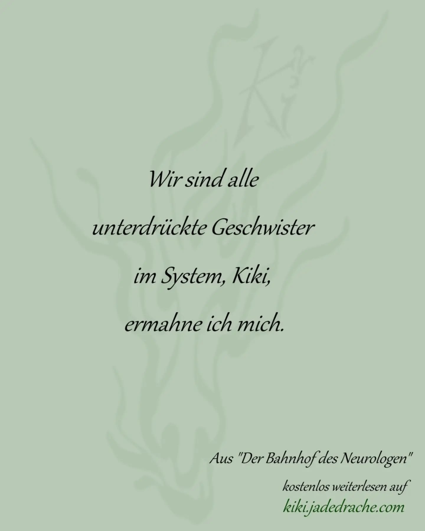 ME/CFS Erfahrungen, auf die ich verzichten könnte: Arztbesuche. Die besonders aufwühlenden wüten in meinem Körper so lange, bis ich sie in den Computer gehämmert habe. Wie "Der Bahnhof des Neurologen". Solche Texte sind eine "ganz besondere" Mischung aus fantasy, mimimi & hihihi, würde ein wohlwollender Literaturkritiker wohl sagen.Du kannst sie auf kiki.jadedrache.com immer kostenlos lesen und mich auf ko-fi (link in Bio) auch gern mit´nem Taler unterstützen.